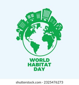 World Habitat Day vector illustration. Green buildings and planet earth icon vector. Sustainable city silhouette. First Monday of October of every year. Important day