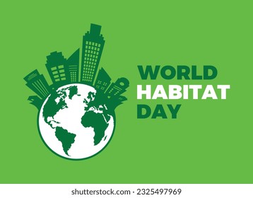 World Habitat Day vector illustration. Green buildings and planet earth icon vector. Sustainable city silhouette. First Monday of October of every year. Important day