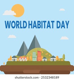 World Habitat Day Vector Illustration on 3 October, featuring a Clean City, Natural Trees, and Urban Areas for Adequate Housing in a Flat Background