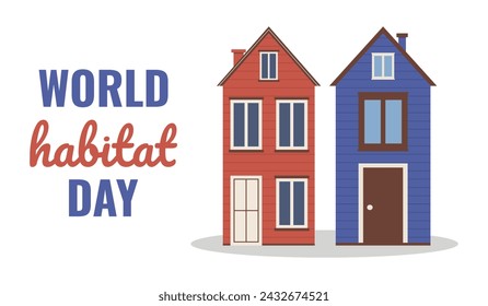  World Habitat Day. Vector postcard, banner in cartoon style