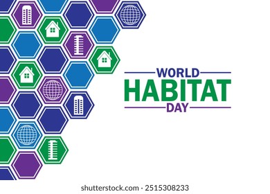 World Habitat Day wallpaper with shapes and typography, banner, card, poster, template. World Habitat Day, background