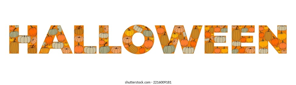 World "Halloween". Pumpkins. Different sizes and colors. White background. Orange, yellow, brown colors.