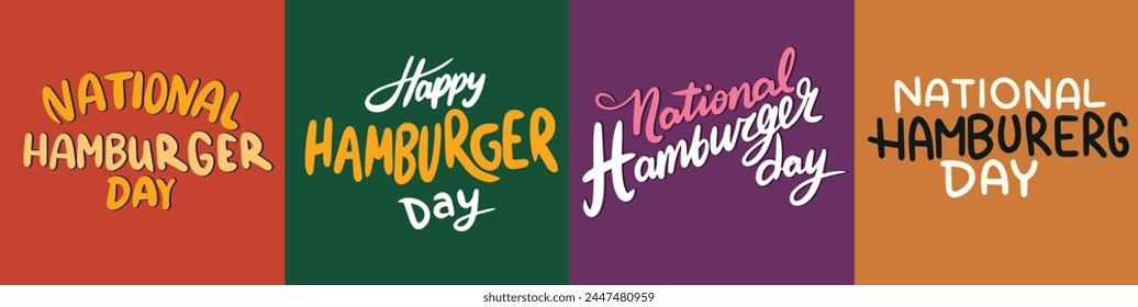 World Hamburger Day collection of text banner. Hand drawn vector art.