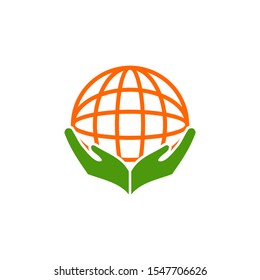 world in hand care logo vector