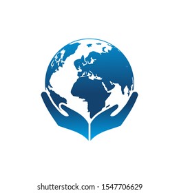 world in hand care logo vector