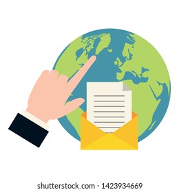 world hand clicking send email vector illustration