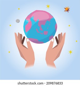 world and hand. hope - vector illustration