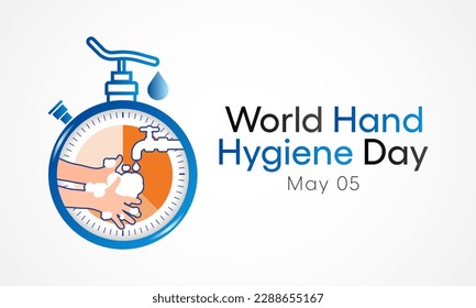 Der Welt-Hand-Hygiene-Tag wird jedes Jahr am 5. Mai beobachtet, der Tag mobilisiert Menschen auf der ganzen Welt, um die Einhaltung der Handreinigung in den Gesundheitseinrichtungen zu verbessern. Vektorgrafik.