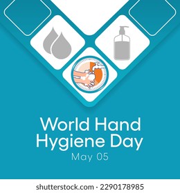 El Día Mundial de la Higiene de la Mano se celebra cada año, el 5 de mayo, el Día moviliza a la gente alrededor del mundo para aumentar la adherencia a la limpieza manual en los servicios de salud. Ilustración vectorial.