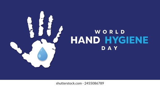 World Hand Hygiene Day. Hand and water. Great for cards, banners, posters, social media and more. Blue background.