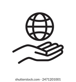 World in Hand Icon In Trendy Design Vector Eps 10, Editable Stroke