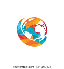 World hand logo. Save world logo design. Global care logo concept.