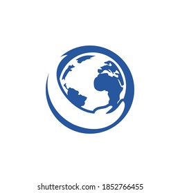 World hand logo. Save world logo design. Global care logo concept.