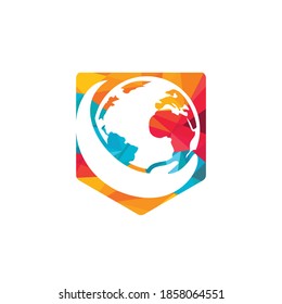 World hand logo. Save world logo design. Global care logo concept.