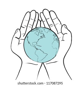 world in hand responsibility concept sketch vector