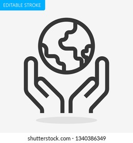 World in Hands Icon Editable Stroke Pixel Perfect Vector