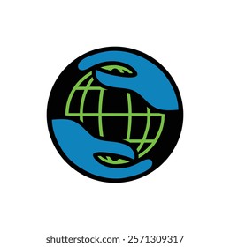 WORLD IN HANDS. WORLD LOGO IN YOUR HANDS. VECTOR DESIGN ILLUSTATION.
