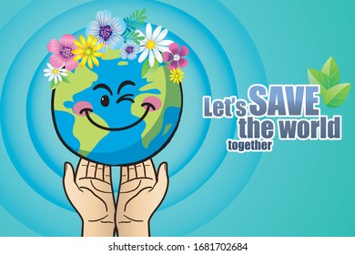the world with hands, save the world concept flat design. vector design EPS10.