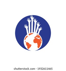 World hands vector logo design template. World support logo concept.