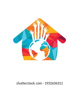 World hands vector logo design template. World support logo concept.