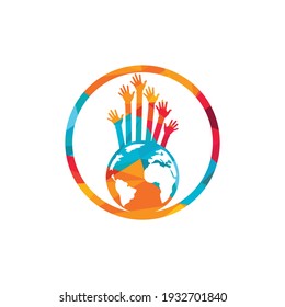 World hands vector logo design template. World support logo concept.