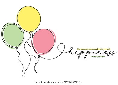 World happiness day is celebrated every year on 20th of March. Its day to be happy and count your blessings that are countless. Be thankful and grateful. Positive psychology concept. Self help art.