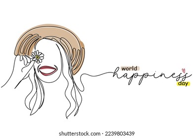 World happiness day is celebrated every year on 20th of March. Its day to be happy and count your blessings that are countless. Be thankful and grateful. Positive psychology concept. Self help art.