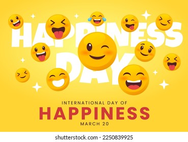 World Happiness Day Celebration Illustration with Smiling Face Expression Yellow for Web Banner or Landing Page in Flat Cartoon Hand Drawn Templates