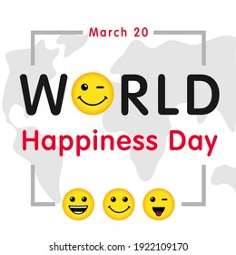 World Happiness Day greeting card concept. International Day Of Happiness creative congrats. Isolated abstract graphic design template. Internet messenger or computer web chat icons. World Smile Day.