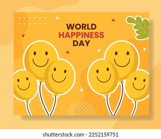 World Happiness Day Photocall with Smiling Face Flat Cartoon Hand Drawn Templates Illustration