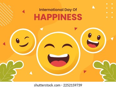 World Happiness Day with Smiling Face Flat Cartoon Background Hand Drawn Templates Illustration
