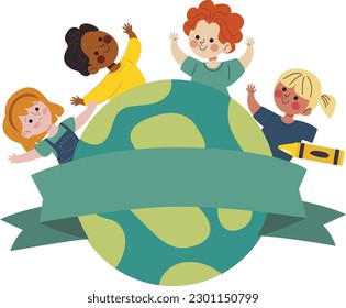 world happy children vector with banner