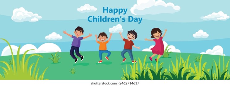 World happy children's day Celebrations background  banner design vector illustration. Happy Children's Day November 20. poster, kids plying, family, Children day. Suitable for banners, social media.