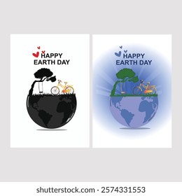 World Happy earth day banner set Vector illustration design. Natural globe Ecology and environment conservation concept.