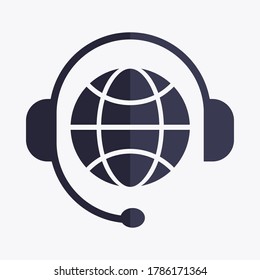 World with Headset. Global call center support around the world icon in modern flat style isolated on white background with. Vector design
