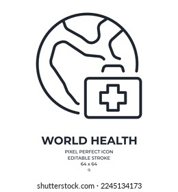 World health concept editable stroke outline icon isolated on white background flat vector illustration. Pixel perfect. 64 x 64.