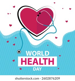 World health day 2025 concept. heart and stethoscope vector design. doctor day on 7th April. vector illustration