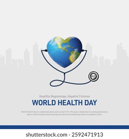 world health day 2025. world health day creative poster, social media post, banner, postcard, background, template, greetings card, web banner, cover design etc. Healthy beginnings, hopeful futures.