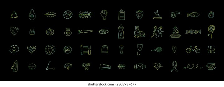 World health day. 48 icons design set for healty lifestyle. Vector illustration