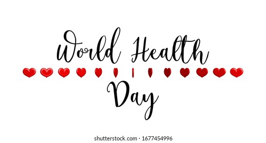 World health day 7 April concept poster, banner, greeting card. Medicine, healthcare vector illustration with rotated 3d red hearts on white background.