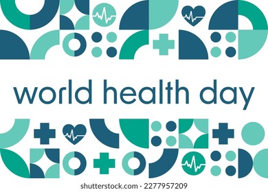 Día Mundial de la Salud. 7 de abril. Concepto de vacaciones. Plantilla para fondo, banner, tarjeta, afiche con inscripción de texto. Ilustración del vector EPS10