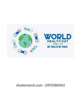 World Health Day, April 7. Globe surrounded by health icons. World Health Day concept. Flat vector illustration.
