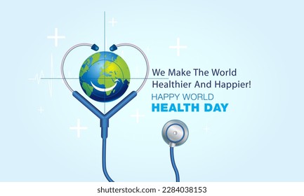 World Health Day Awareness Concept. Health care and Doctors sthetoscop background. 3d vector illustration.