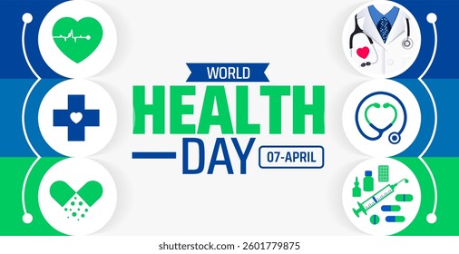 World Health Day background banner or poster design template. observed every year in  April. Holiday concept. Use to any Template, card, poster, placard, template.
