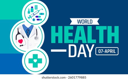 World Health Day background banner or poster design template. observed every year in  April. Holiday concept. Use to any Template, card, poster, placard, template.