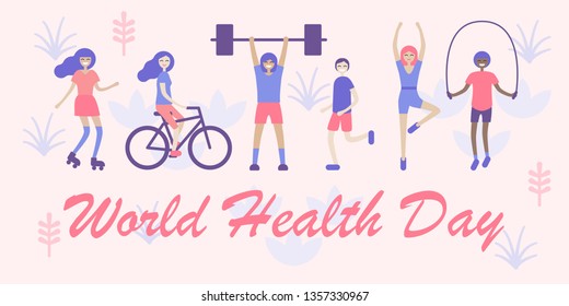World Health Day. Background with Flat People. Vector. 
