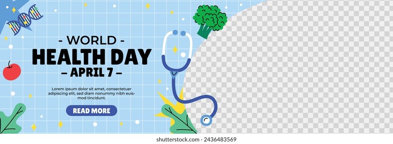 World Health Day background. Happy World Health Day Celebration. heart and stethoscope. April 7. Vector illustration design for Poster, Banner, Flyer, Greeting, Card, Post, Cover, Awareness campaign.