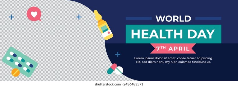 World Health Day background. Happy World Health Day Celebration. heart and stethoscope. April 7. Vector illustration design for Poster, Banner, Flyer, Greeting, Card, Post, Cover, Awareness campaign.