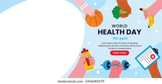 World Health Day background. Happy World Health Day Celebration. heart and stethoscope. April 7. Vector illustration design for Poster, Banner, Flyer, Greeting, Card, Post, Cover, Awareness campaign.