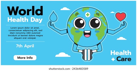 World Health Day background. Happy World Health Day Celebration. heart and stethoscope. April 7. Vector illustration design for Poster, Banner, Flyer, Greeting, Card, Post, Cover, Awareness campaign.